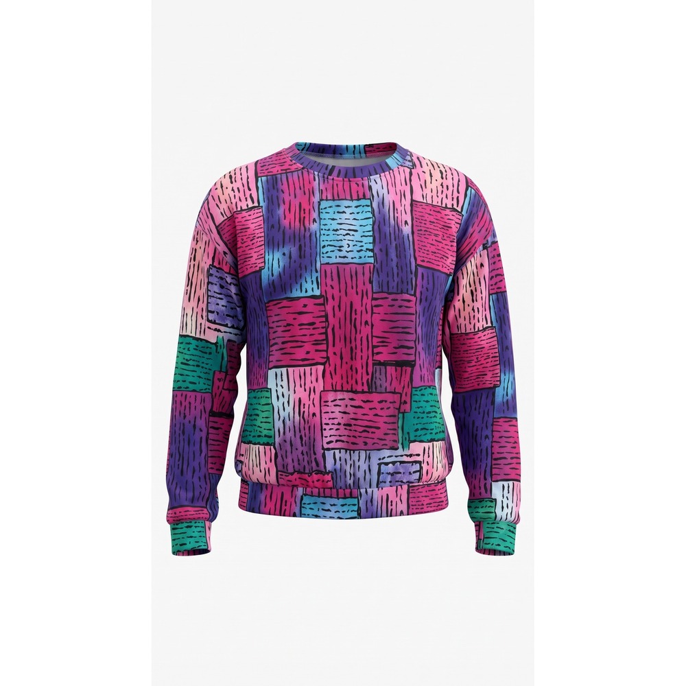 Emery Rose Womens Patchwork Print Sweatshirt Crewneck Multi-Color Pullover Small